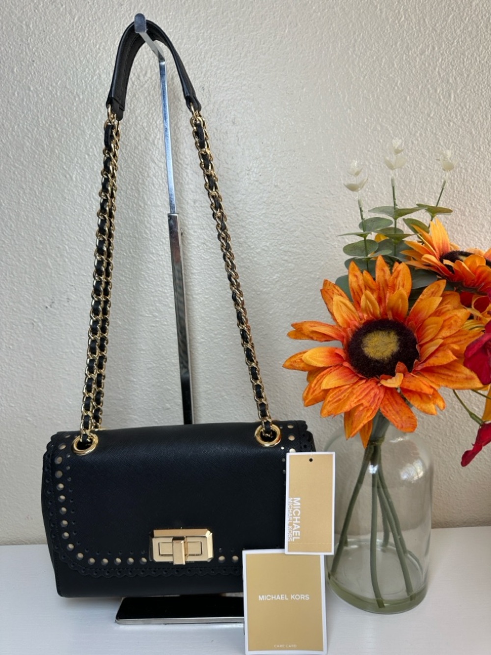 NWT Michael Kors Hannah Shoulder Bag perforated Vachetta leather 2 way strap